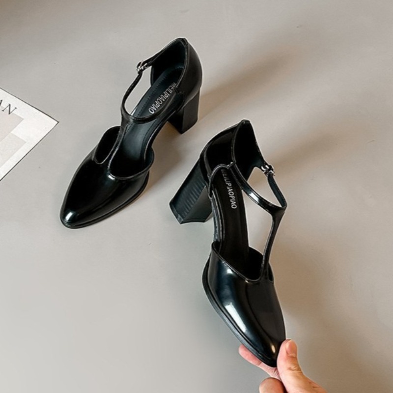 Leather Classic Strap - Sandales Mary Jane noires à talons